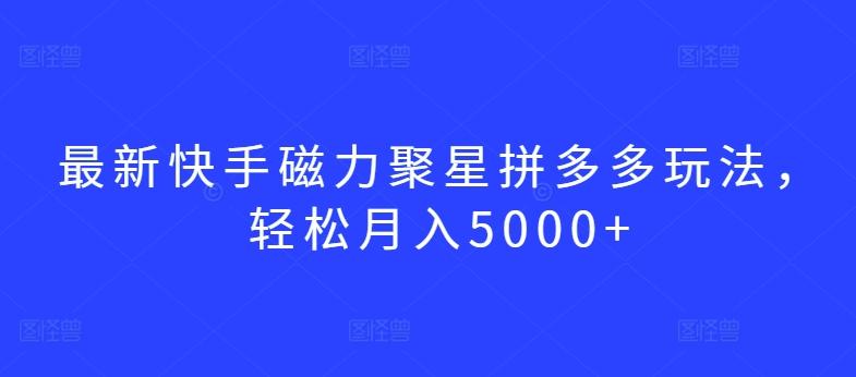 最新快手磁力聚星拼多多玩法，轻松月入5000+【揭秘】-云网创