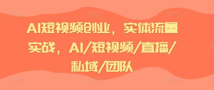 AI短视频创业，实体流量实战，AI/短视频/直播/私域/团队-云网创