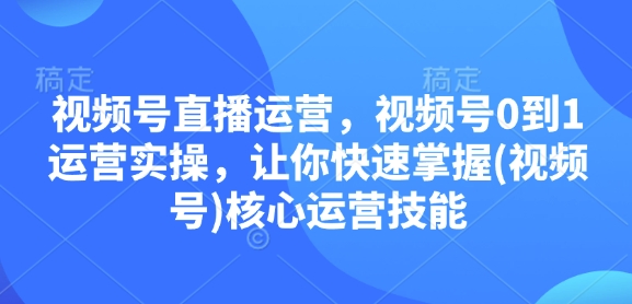 视频号直播运营，视频号0到1运营实操，让你快速掌握(视频号)核心运营技能-云网创