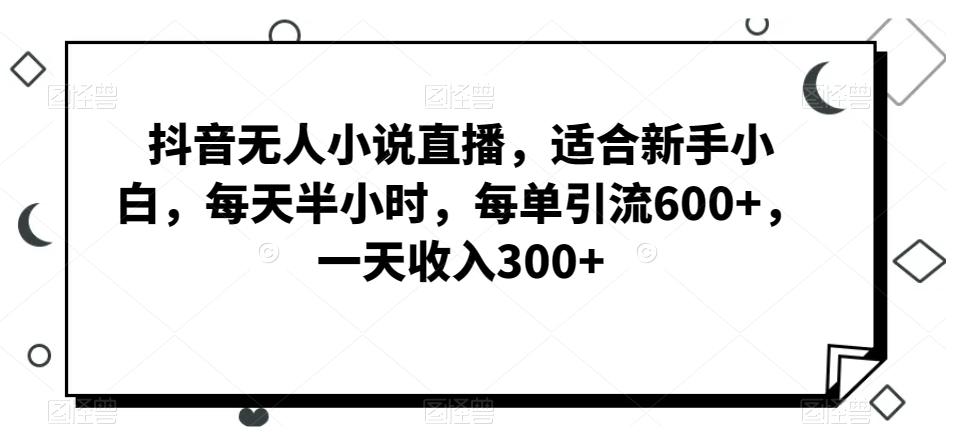 抖音无人小说直播，适合新手小白，每天半小时，每单引流600+，一天收入300+-云网创
