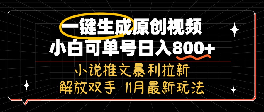 11月最新玩法小说推文暴利拉新，一键生成原创视频，小白可单号日入800+...-云网创