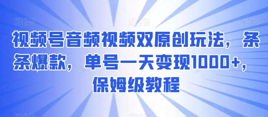 视频号音频视频双原创玩法，条条爆款，单号一天变现1000+，保姆级教程【揭秘】-云网创