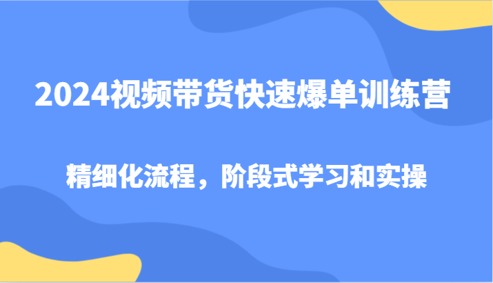 2024视频带货快速爆单训练营，精细化流程，阶段式学习和实操-云网创