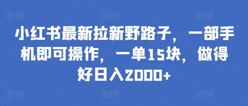 小红书最新拉新野路子，一部手机即可操作，一单15块，做得好日入2000+【揭秘】-云网创