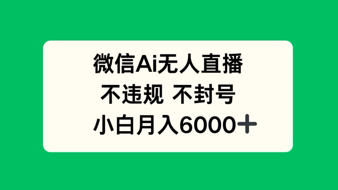 微信AI无人直播，不违规 不封号 ，小白月入6000+-云网创
