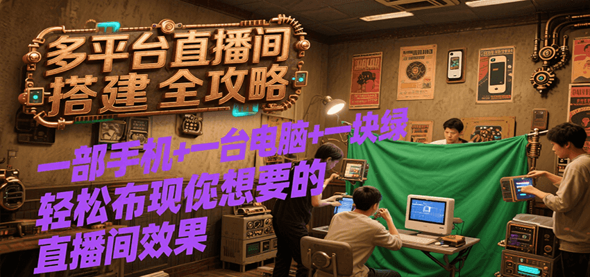 多平台直播间搭建全攻略，一部手机+一台电脑+一块绿布轻松实现你想要的直播间效果-云网创