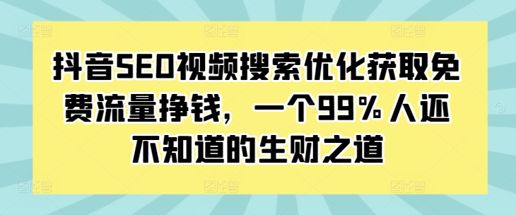 抖音SEO视频搜索优化获取免费流量挣钱，一个99%人还不知道的生财之道-云网创
