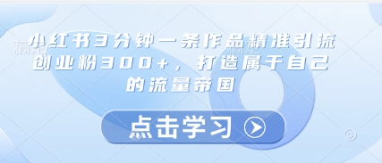 小红书3分钟一条作品精准引流创业粉300+，打造属于自己的流量帝国-云网创