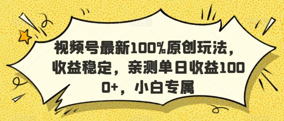 视频号最新100%原创玩法，收益稳定，亲测单日收益1000+，小白专属【揭秘】-云网创