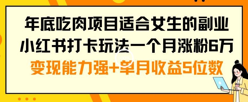 年底吃肉项目适合女生的副业小红书打卡玩法一个月涨粉6万+变现能力强+单月收益5位数【揭秘】-云网创