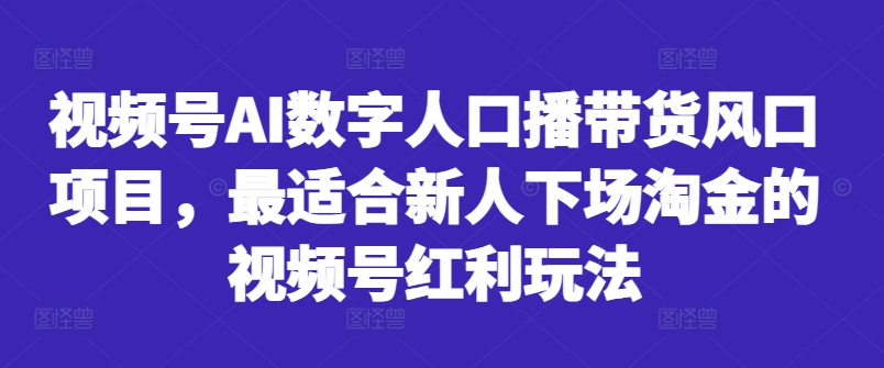 视频号AI数字人口播带货风口项目，最适合新人下场淘金的视频号红利玩法-云网创