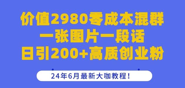 价值2980零成本混群一张图片一段话日引200+高质创业粉，24年6月最新大咖教程【揭秘】-云网创