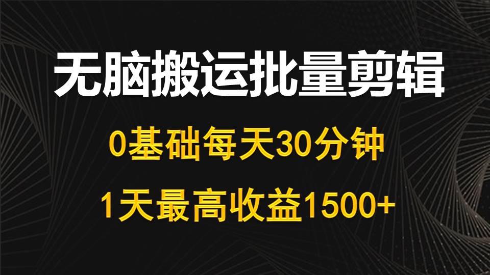 (10008期)每天30分钟，0基础无脑搬运批量剪辑，1天最高收益1500+-云网创