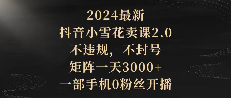 (9639期)2024最新抖音小雪花卖课2.0 不违规 不封号 矩阵一天3000+一部手机0粉丝开播-云网创