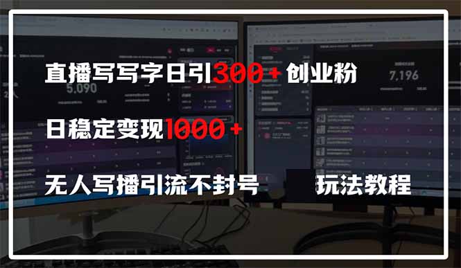 直播写写字日引300+创业粉,日稳定变现600+无人写播引流不封号,玩法教程-云网创
