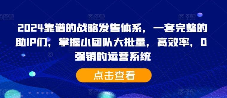 2024靠谱的战略发售体系，一套完整的助IP们，掌握小团队大批量，高效率，0 强销的运营系统-云网创