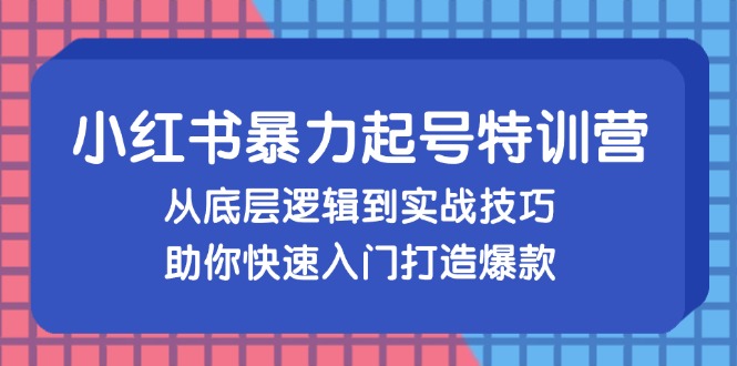 小红书暴力起号训练营，从底层逻辑到实战技巧，助你快速入门打造爆款-云网创