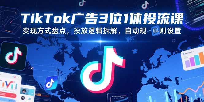 TikTok广告3位1体投流课，变现方式盘点，投放逻辑拆解，自动规则设置-云网创