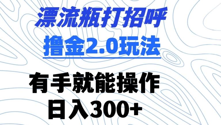 漂流瓶打招呼撸金2.0玩法，有手就能做，日入300+【揭秘】-云网创