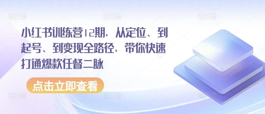 小红书训练营12期，从定位、到起号、到变现全路径，带你快速打通爆款任督二脉-云网创