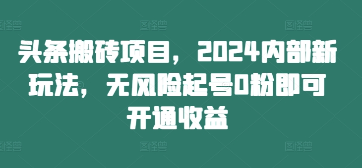 头条搬砖项目，2024内部新玩法，无风险起号0粉即可开通收益-云网创