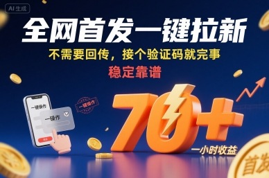 全网首发一键拉新项目，不需要回传，接个验证码就完事，稳定靠谱，一小时收益70+【揭秘】-云网创