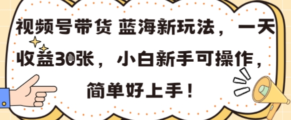 视频号带货蓝海新玩法,一天收益3张,小白新手可操作,简单好上手!-云网创