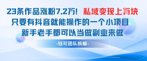 抖音私域项目23条作品涨粉7.2W，私域变现1W-云网创