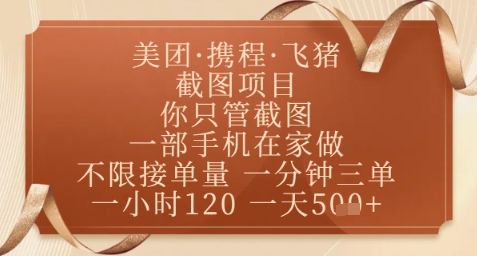 飞猪美团截图项目，你只管截图，一部手机在家做，正规平台无套路，一天5张+【揭秘】-云网创