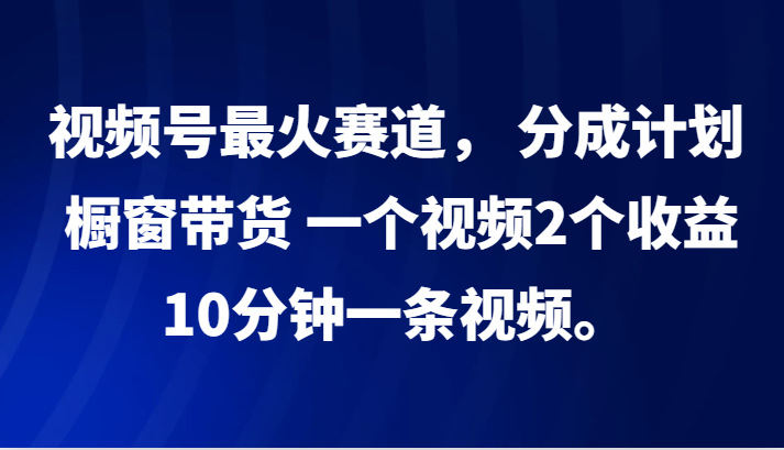 视频号最火赛道， 分成计划， 橱窗带货，一个视频2个收益，10分钟一条视频。-云网创