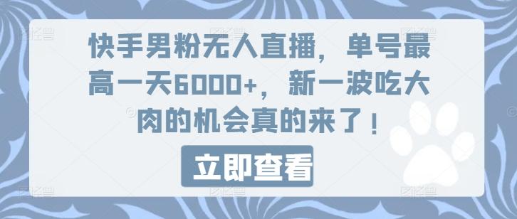 快手男粉无人直播，单号最高一天6000+，新一波吃大肉的机会真的来了-云网创