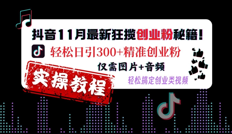 抖音11月最新狂揽创业粉秘籍,轻松日引300+精准创业粉,仅需图片+音频,轻松搞定创业类视频-云网创