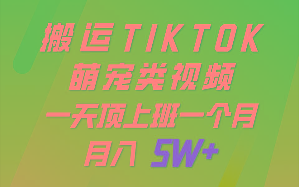 一键搬运TIKTOK萌宠类视频，一部手机即可操作，所有平台均可发布 轻松月入5W+-云网创