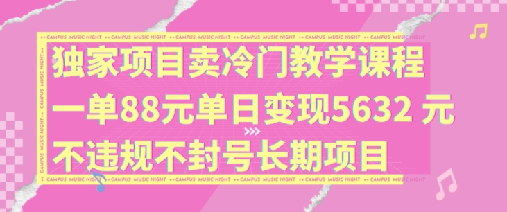 独家项目卖冷门教学课程一单88元单日变现5632元违规不封号长期项目【揭秘】-云网创
