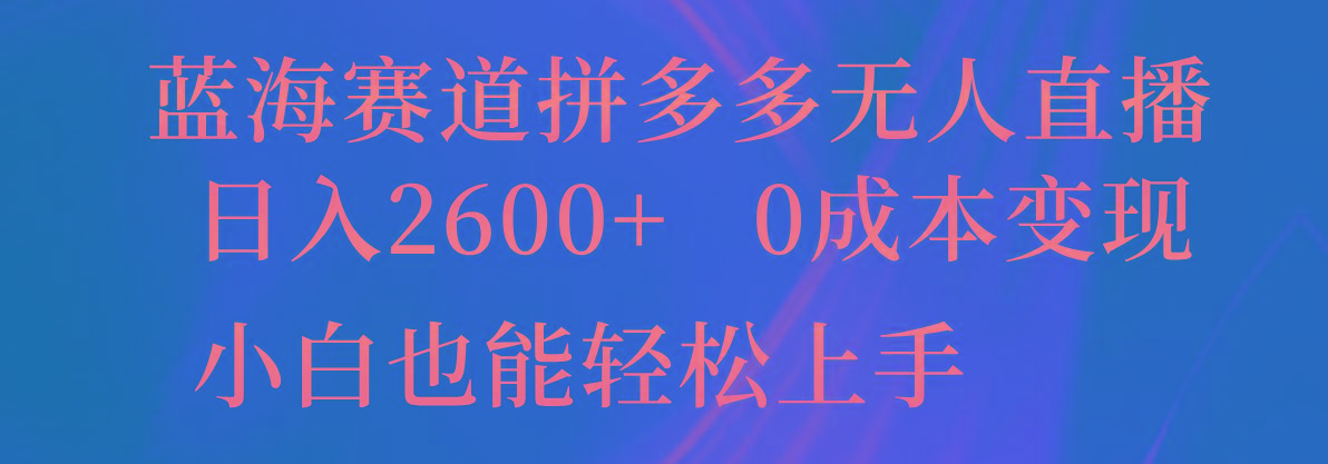 蓝海赛道拼多多无人直播，日入2600+，0成本变现，小白也能轻松上手-云网创