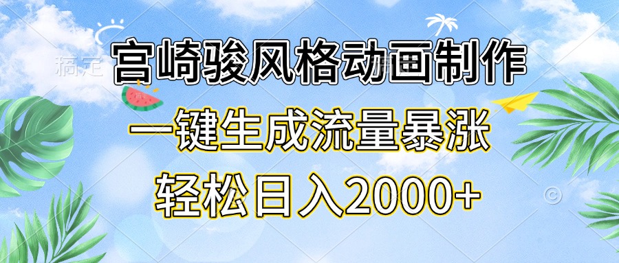 宫崎骏风格动画制作，一键生成流量暴涨，轻松日入2000+-云网创