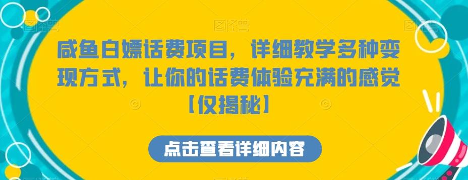 咸鱼白嫖话费项目,详细教学多种变现方式,让你的话费体验充满的感觉【仅揭秘】-云网创