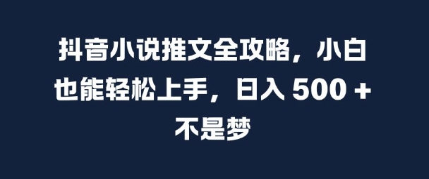 抖音小说推文全攻略，小白也能轻松上手，日入 5张+ 不是梦【揭秘】-云网创