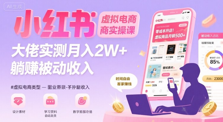 小红书虚拟电商，大佬实测月入2W+，实现被动收入-云网创