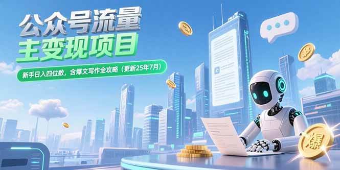 （15412期）公众号流量主变现项目，新手日入四位数，含爆文写作全攻略(更新25年7月)-云网创
