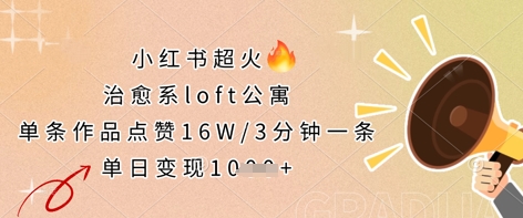 小红书超火的治愈系loft公寓，单条作品点赞16W，3分钟一条，单日变现数张-云网创
