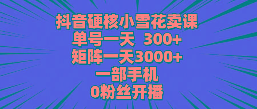(9551期)抖音硬核小雪花卖课，单号一天300+，矩阵一天3000+，一部手机0粉丝开播-云网创