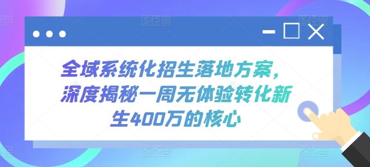 全域系统化招生落地方案，深度揭秘一周无体验转化新生400万的核心-云网创