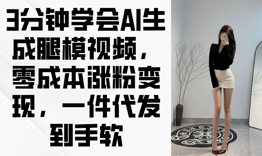 3分钟学会AI生成腿模视频，零成本涨粉变现，一件代发到手软-云网创