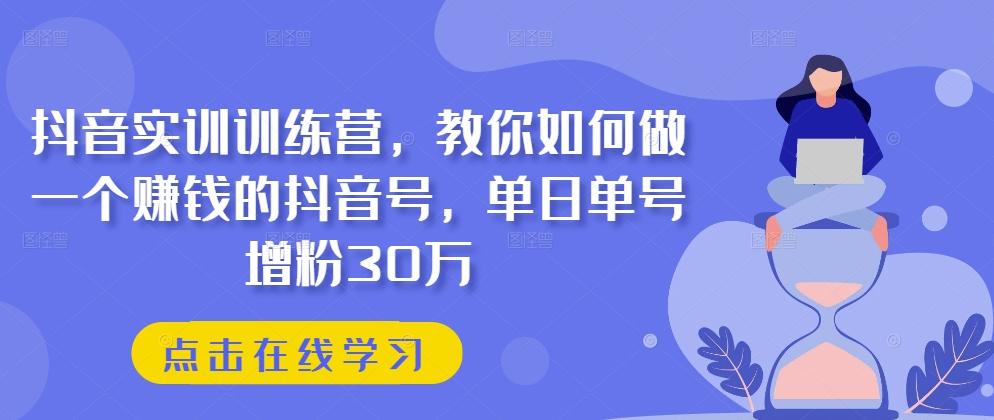 抖音实训训练营，教你如何做一个赚钱的抖音号，单日单号增粉30万-云网创