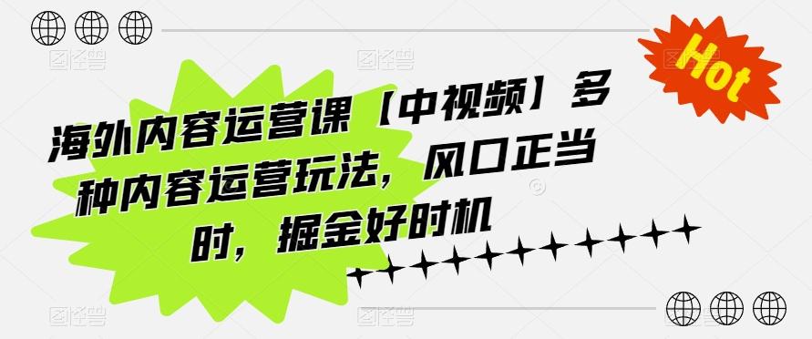 海外内容运营课【中视频】多种内容运营玩法，风口正当时，掘金好时机-云网创