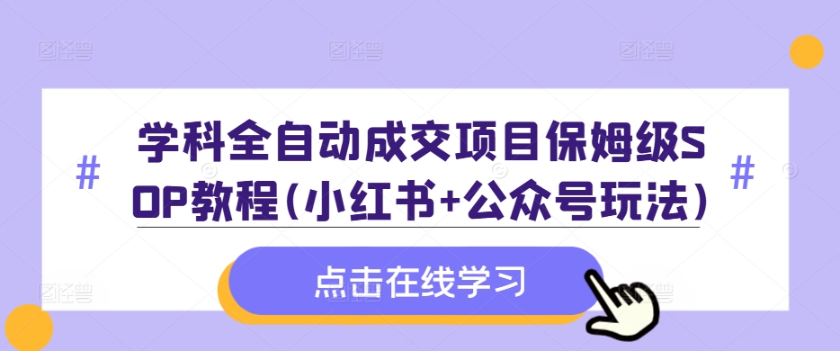 学科全自动成交项目保姆级SOP教程(小红书+公众号玩法)含资料-云网创
