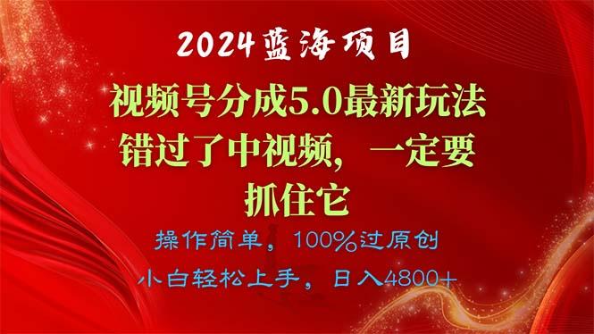 2024蓝海项目，视频号分成计划5.0最新玩法，错过了中视频，一定要抓住...-云网创