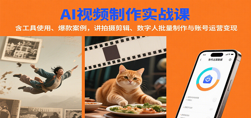 AI视频制作实战：含工具使用、爆款案例，讲拍摄剪辑、数字人批量制作与账号运营变现-云网创