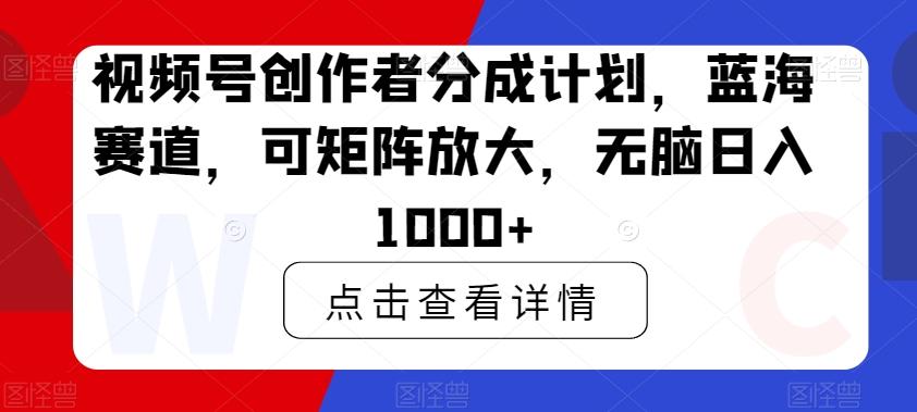 视频号创作者分成计划,蓝海赛道,可矩阵放大,无脑日入1000+-云网创